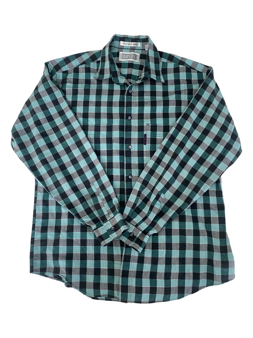 Vintage Levi’s Silver Label Men’s Shirt Medium Blue Green Plaid Long Sleeve